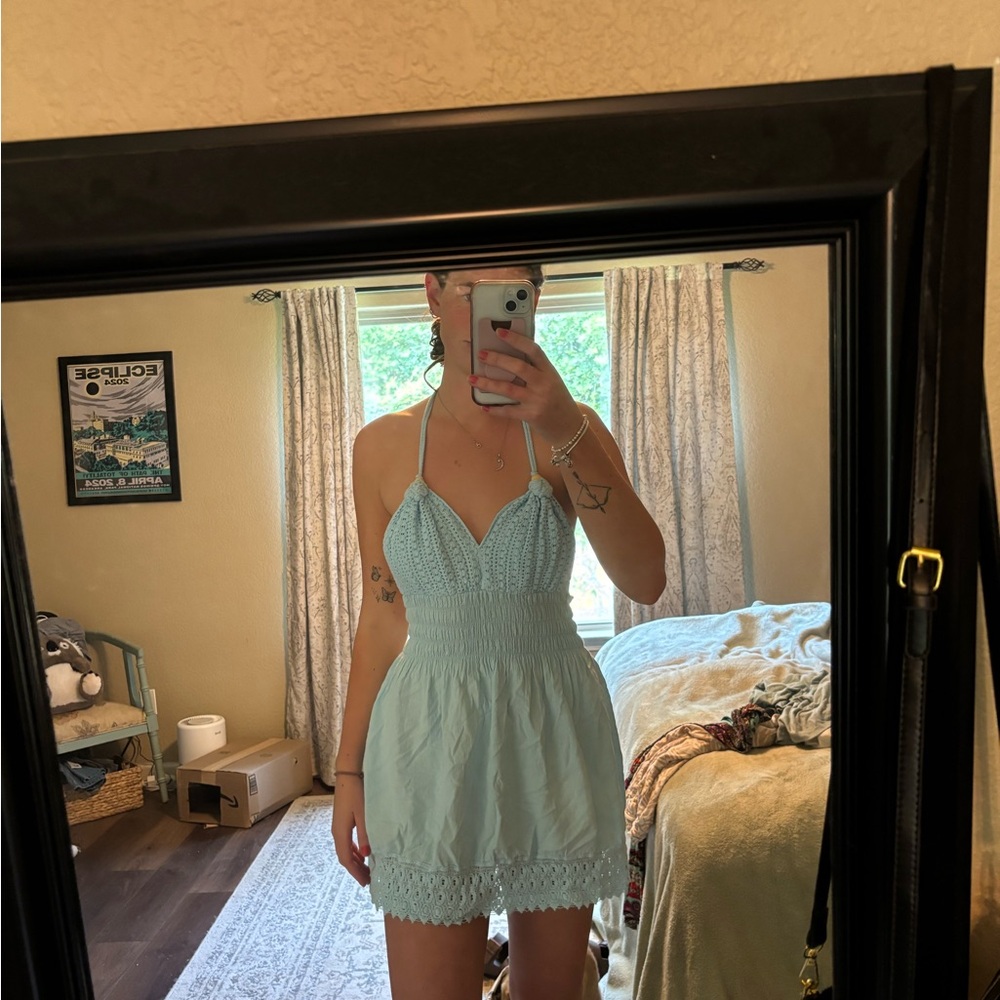 Elegant Blue Halter Dress